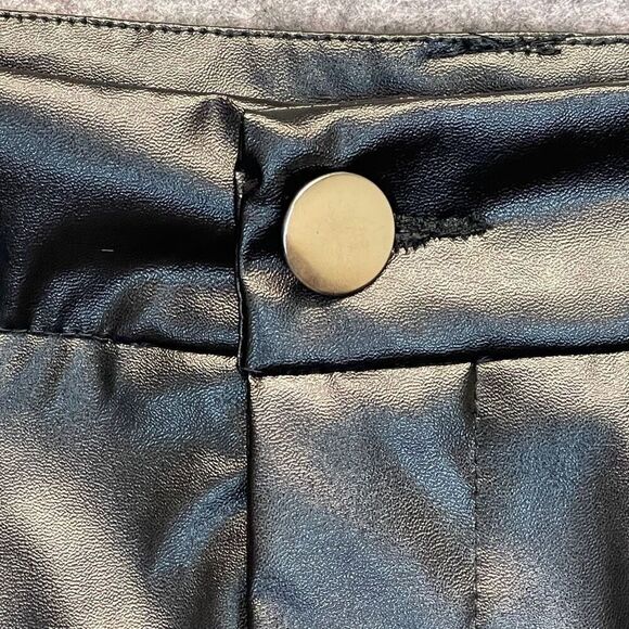 NWT Shein Womens 3XL Black Pants Curve High Waist Faux Leather Straight Wide Leg - Picture 4 of 16